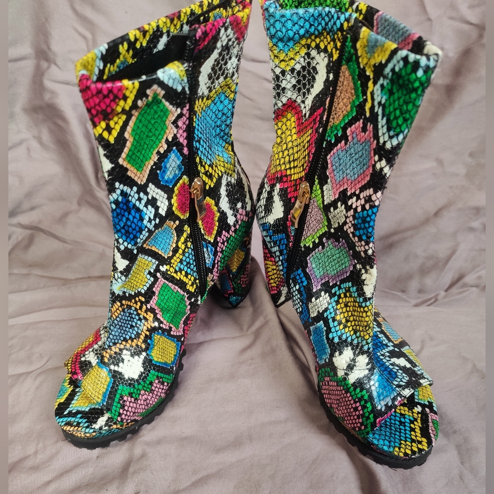 Pazzle Ankle High Snakeskin Heeled Boots